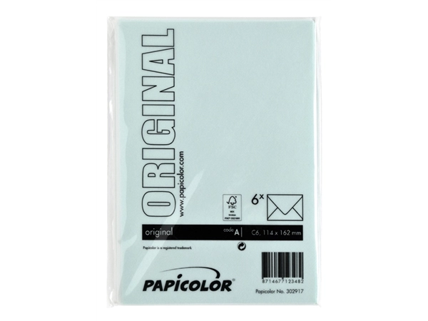 Een Envelop Papicolor C6 114x162mm zeegroen pak à 6 stuks koop je bij Continu Kantoor