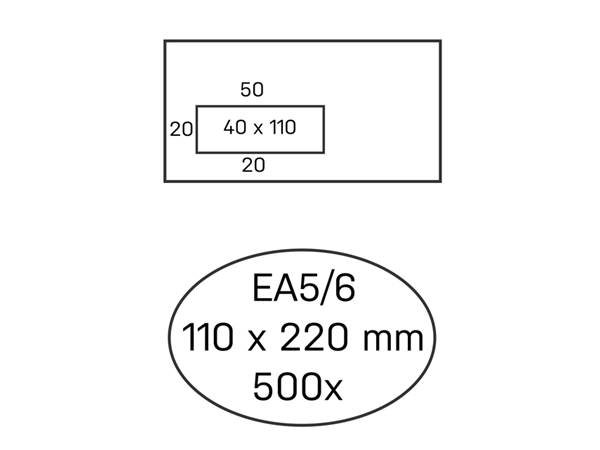 Een Envelop Hermes EA5/6 110x220mm venster 4x11links zelfklevend 500 stuks koop je bij Hoekmankantoorartikelen.nl