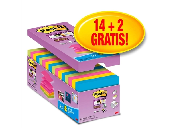 Een Memoblok Post-it Z-Note S330 Super Sticky 76x76mm 14+ 2 assorti koop je bij Hoekmankantoorartikelen.nl