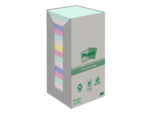 Een Memoblok Post-it 654-RTP 76x76mm recycled rainbow pastel 16 stuks koop je bij Hoekmankantoorartikelen.nl