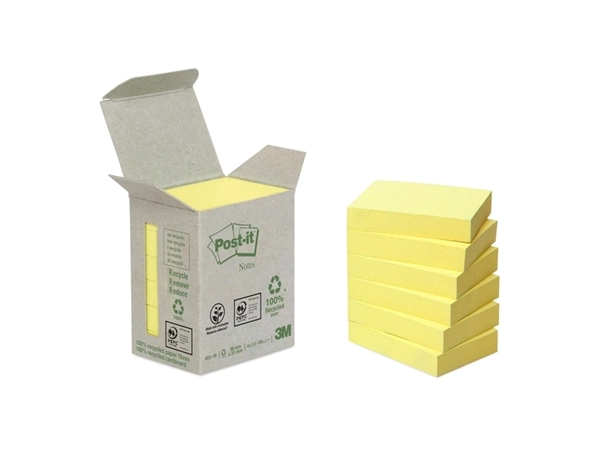 Een Memoblok Post-it 653-1B recycled 38x51mm canary yellow 6 stuks koop je bij Hoekmankantoorartikelen.nl