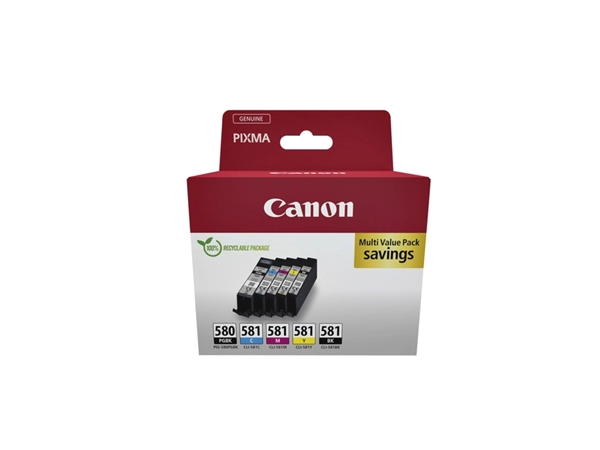 Een Inktcartridge Canon PGI-580 + CLI-581 2x zwart + 3 kleuren koop je bij Hoekmankantoorartikelen.nl