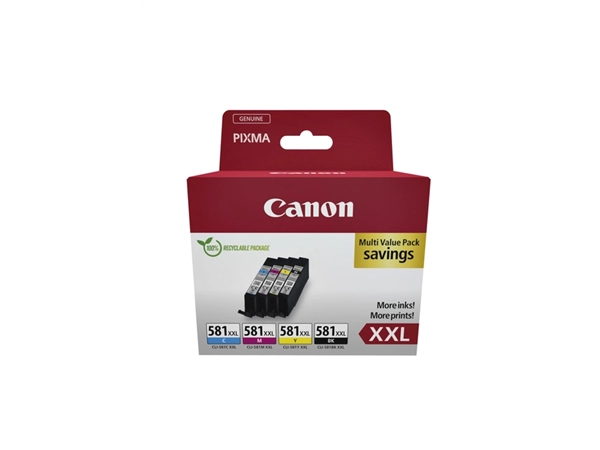 Een Inktcartridge Canon CLI-581XXL zwart + 3 kleuren koop je bij Hoekmankantoorartikelen.nl