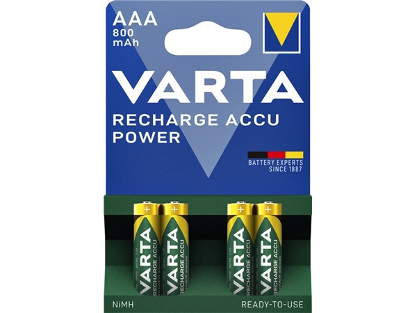 Een Batterij oplaadbaar Varta 4xAAA 800mAh ready2use koop je bij VHK Kantoorartikelen