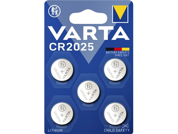 Een Batterij Varta knoopcel CR2025 lithium blister à 5stuk koop je bij VHK Kantoorartikelen