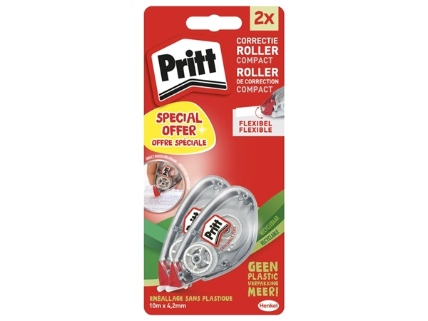 Een Correctieroller Pritt Compact Flex 4.2mmx10m blister à 2 stuks koop je bij Hoekmankantoorartikelen.nl