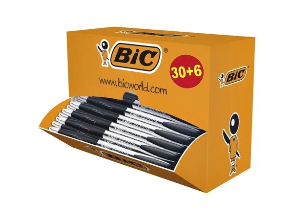 Een Balpen Bic Atlantis classic grip clic medium zwart valuepack 30+6 gratis koop je bij VHK Kantoorartikelen