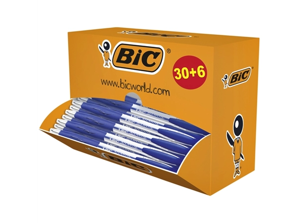 Een Balpen Bic Atlantis classic grip clic medium blauw valuepack 30+6 gratis koop je bij VHK Kantoorartikelen