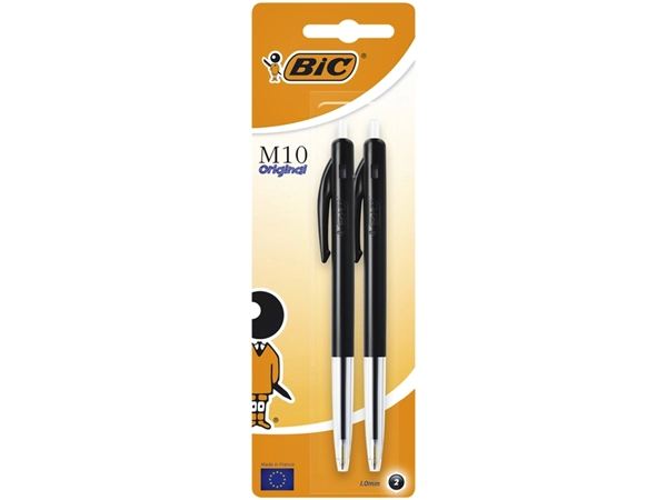 Een Balpen Bic M10 medium zwart blister à 2 stuks koop je bij VHK Kantoorartikelen