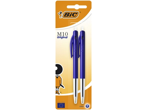 Een Balpen Bic M10 medium blauw blister à 2 stuks koop je bij VHK Kantoorartikelen