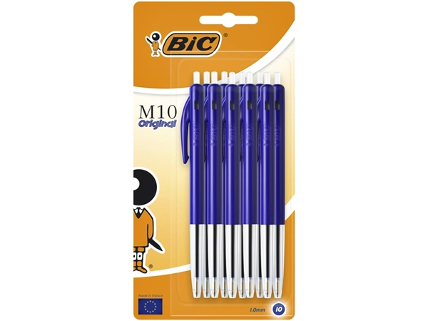 Een Balpen Bic M10 medium blauw blister à 10 stuks koop je bij VHK Kantoorartikelen