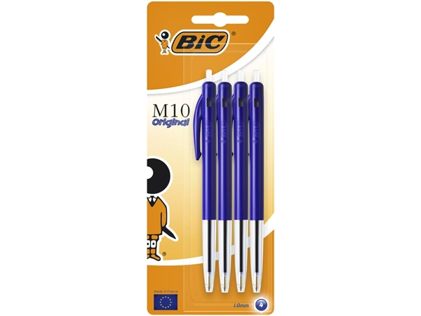 Een Balpen Bic M10 medium blauw blister à 4st koop je bij VHK Kantoorartikelen