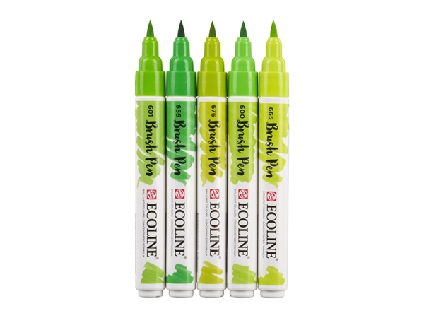 Een Brushpen Talens Ecoline set á 5 stuks groen koop je bij Continu Kantoor