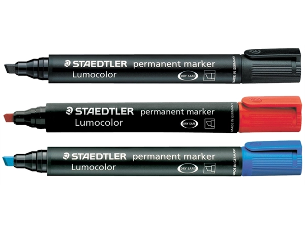 Een Viltstift Staedtler Lumocolor 350 permanent schuin rood koop je bij VHK Kantoorartikelen