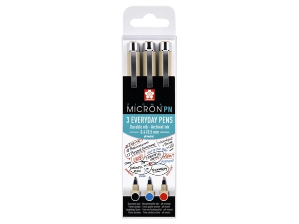 Een Fineliner Sakura pigma micron 0.4mm blister à 3 stuks assorti koop je bij VHK Kantoorartikelen