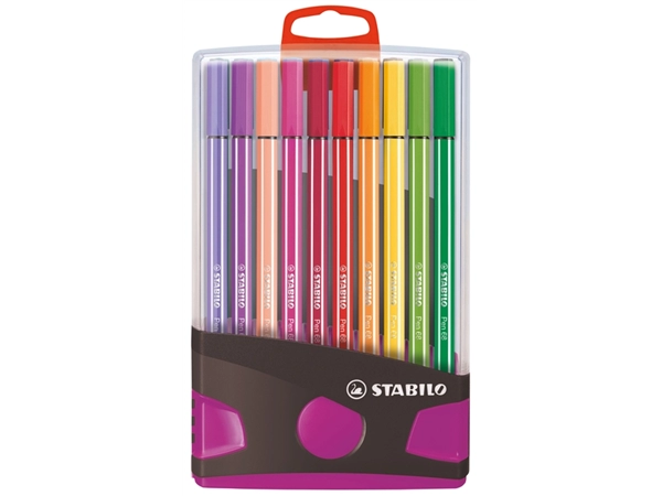 Een Viltstift STABILO Pen 68/20 ColorParade in antraciet/roze etui medium assorti etui à 20 stuks koop je bij VHK Kantoorartikelen