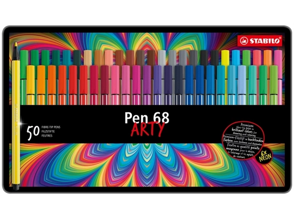 Een Viltstift STABILO Pen 68/50 Arty medium assorti blik à 50 stuks koop je bij VHK Kantoorartikelen