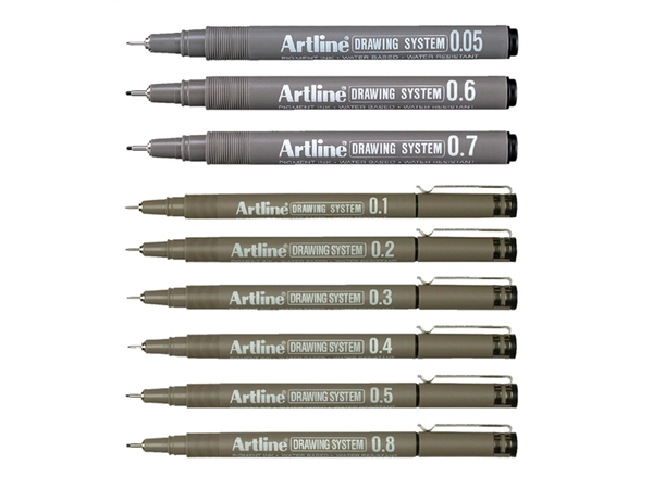 Een Fineliner Artline technisch etui met 0.1-0.3-0.5-0.7mm zwart koop je bij Hoekmankantoorartikelen.nl