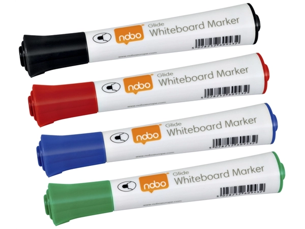 Een Viltstift Nobo whiteboard Glide rond assorti 3mm 4st koop je bij VHK Kantoorartikelen