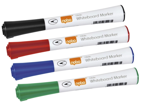 Een Viltstift Nobo whiteboard Glide rond assorti 1mm 4st koop je bij VHK Kantoorartikelen