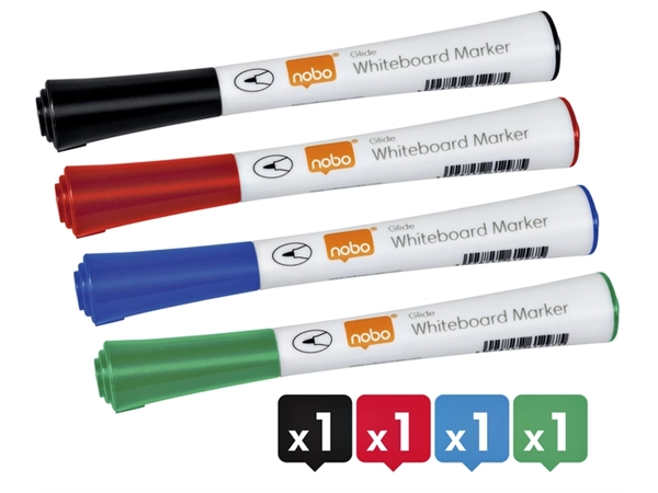 Een Viltstift Nobo whiteboard Glide rond assorti 1mm 4st koop je bij Continu Kantoor