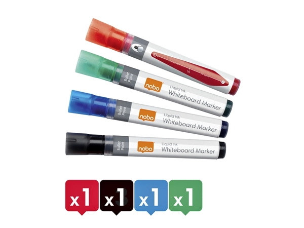 Een Viltstift Nobo whiteboard Liquid ink rond assorti 3mm 4st koop je bij Continu Kantoor