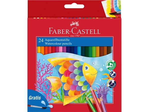 Een Kleurpotloden Faber-Castell aquarel incl penseel assorti set à 24 stuks koop je bij Hoekmankantoorartikelen.nl