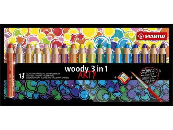 Een Kleurpotloden STABILO 880 woody 3 in 1 Arty incl puntenslijper en penseel assorti etui à 18 stuks koop je bij VHK Kantoorartikelen