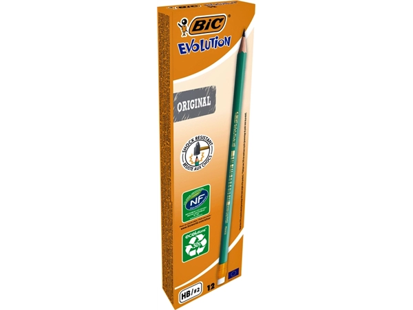 Een Potlood Bic Evolution ecolutions 655 zeshoekig HB met gumtop koop je bij VHK Kantoorartikelen