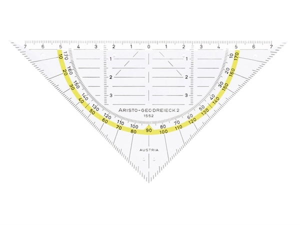 Een Geodriehoek Aristo 1552 160mm transparant met gele rand koop je bij VHK Kantoorartikelen