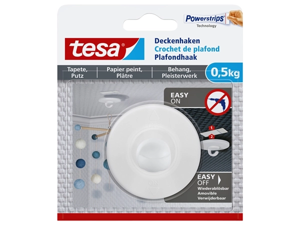 Een Plafondhaak tesa® behang & pleisterwerk zelfklevend 0,5 kg koop je bij Hoekmankantoorartikelen.nl