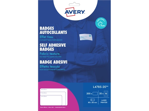 Een Naambadge etiket Avery L4785-20 80x50mm zk 200stuks koop je bij VHK Kantoorartikelen