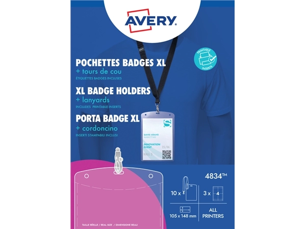 Een Badge Avery 4834 A6 hoes + insteekkaarten 10 stuks koop je bij Hoekmankantoorartikelen.nl