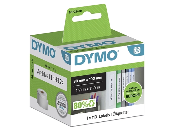 Een Etiket Dymo LabelWriter multifunctioneel 38x190mm 1 rol á 110 stuks wit koop je bij Hoekmankantoorartikelen.nl