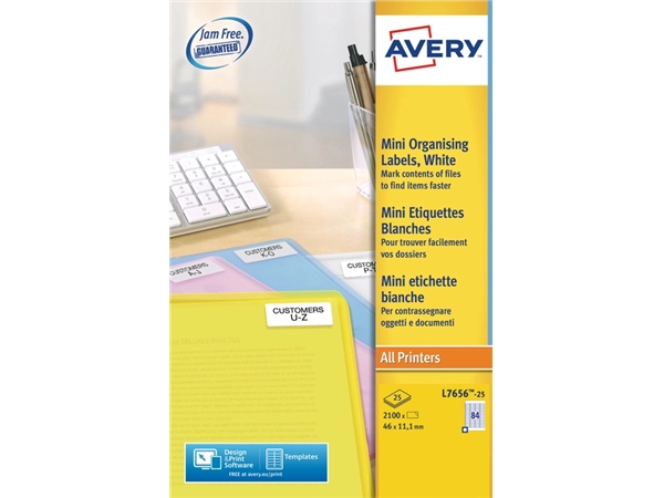 Een Etiket Avery L7656-25 46x11.1mm wit 2100stuks koop je bij VHK Kantoorartikelen