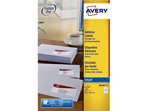 Een Etiket Avery J8160-10 63.5x38.1mm wit 210stuks koop je bij VHK Kantoorartikelen