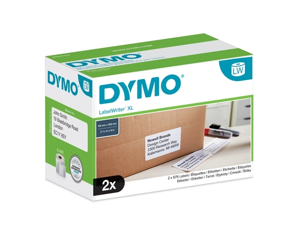 Een Etiket Dymo LabelWriter 5XL verzendlabel 59x102mm 2 rollen á 575 stuks wit koop je bij Hoekmankantoorartikelen.nl