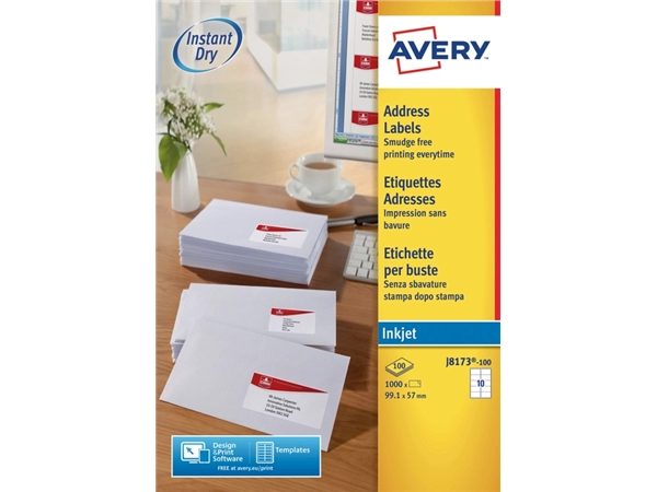 Een Etiket Avery J8173-10 99.1x57mm wit 100stuks koop je bij VHK Kantoorartikelen