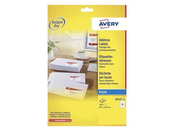 Een Etiket Avery J8162-10 99.1x33.9mm wit 160stuks koop je bij VHK Kantoorartikelen