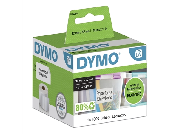 Een Etiket Dymo LabelWriter multifunctioneel 32x57mm 1 rol á 1000 stuks wit koop je bij VHK Kantoorartikelen