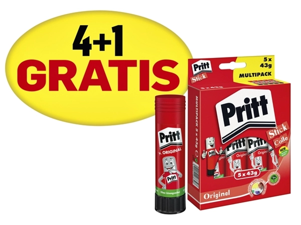 Een Lijmstift Pritt Stick Original 43gr promopack 4+1 gratis koop je bij Hoekmankantoorartikelen.nl