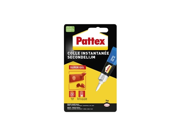 Een Secondelijm Pattex super gel tube 3gram op blister koop je bij PrimaOffice