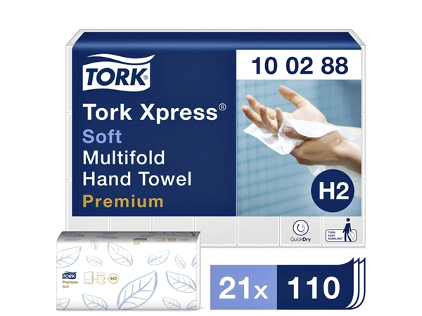 Een Handdoek Tork H2 multifold Premium kwaliteit 2 laags wit 100288 koop je bij VHK Kantoorartikelen