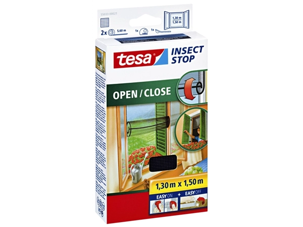 Een Insectenhor tesa® Insect Stop OPEN/CLOSE raam 1,3x1,5m zwart koop je bij Continu Kantoor