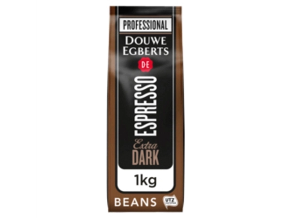 Een Koffie Douwe Egberts espresso bonen extra dark roast 1kg koop je bij VHK Kantoorartikelen