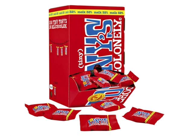 Een Chocolade Tony's Chocolonely tiny melk doos 100 st koop je bij VHK Kantoorartikelen