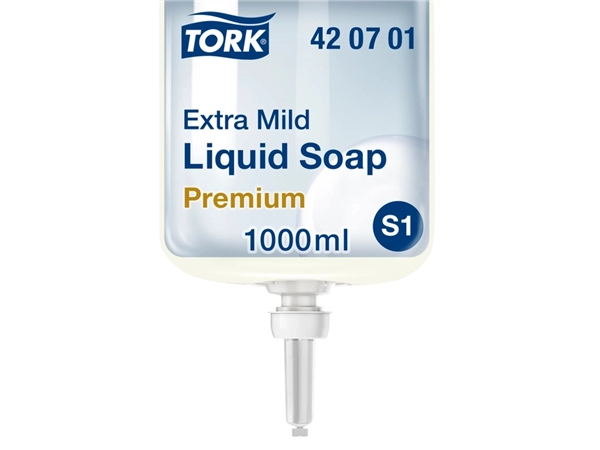 Een Handzeep Tork S1 vloeibaar mild en ongeparfumeerd 1000ml 420701 koop je bij VHK Kantoorartikelen