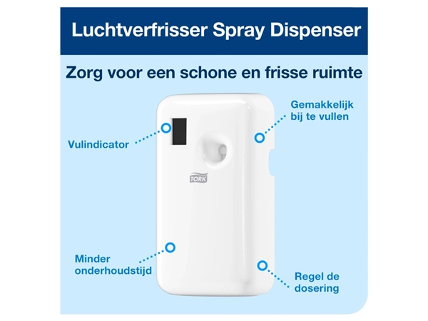 Een Luchtverfrisserdispenser Tork A1 spray wit 562000 koop je bij Continu Kantoor