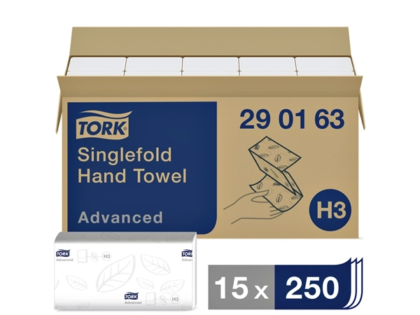 Een Handdoek Tork H3 Advanced Z-gevouwen 2-laags wit 290163 koop je bij VHK Kantoorartikelen