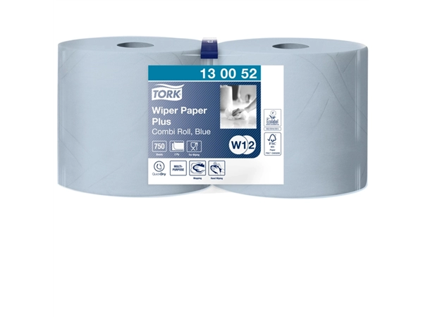 Een Poetspapier Tork Wiping Plus Combi W1/2 255m blauw 130052 koop je bij VHK Kantoorartikelen